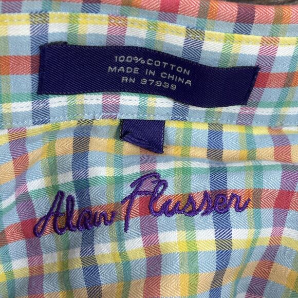 Alan Flusser Shirt Men's Large Multicolor Plaid Button Down Cotton Pocket Casual - Picture 7 of 9